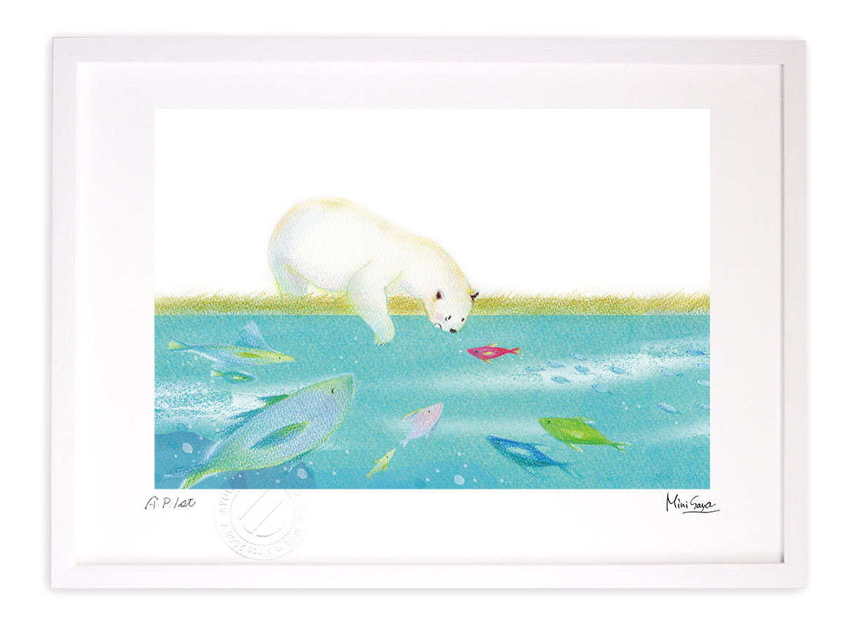 【スーパーSALE半額】版画 絵画 みんなでおよごう MiniSaya/インテリア 額入り 風景画 ポスター アート アートパネル リビング 玄関に飾る 風水 ...