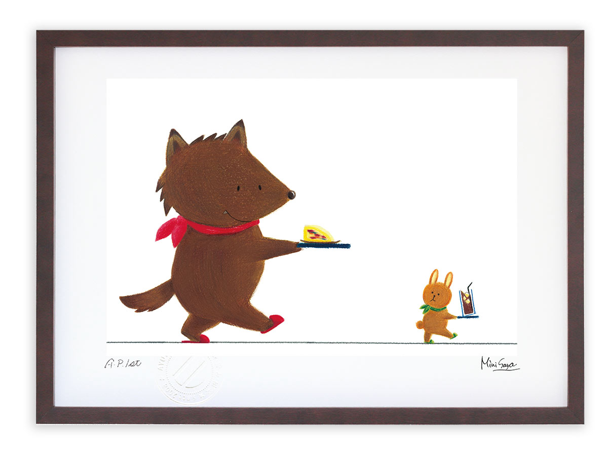 【スーパーSALE半額】版画 絵画 おやつタイムだよ! MiniSaya/インテリア 額入り 風景画 ポスター アート アートパネル リビング 玄関に飾る 風水...