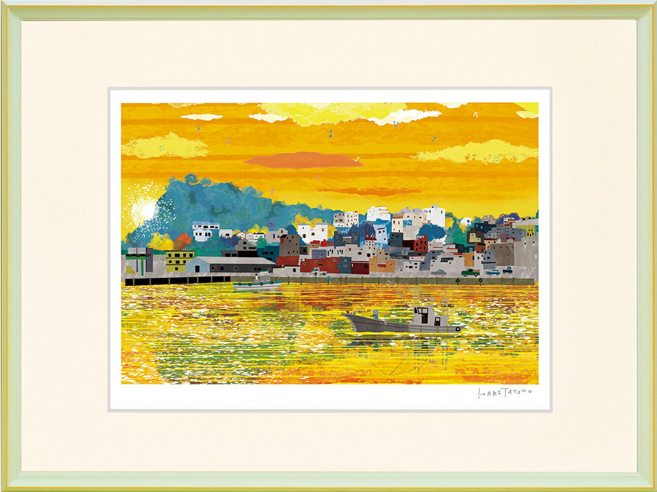 【スーパーSALE10%OFF】絵画 はり たつお ある港の風景(大全紙)(C1214) インテリア 壁 に飾る絵 リビング 玄関 ギフト 子ども部屋 プレゼン...