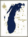 アートフレーム 3Dマップアート ミシガン州 ブルー湖 (3D MAP ART Lake Michigan blue)/額入り 額装込 絵画 アート リビング ...