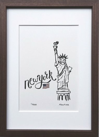 【スーパーSALE10%OFF】イラスト アレフティナ ニューヨーク/インテリア 額入り 額装込 風景画 油絵 ポスター アート アートパネル リビング 玄関 ...