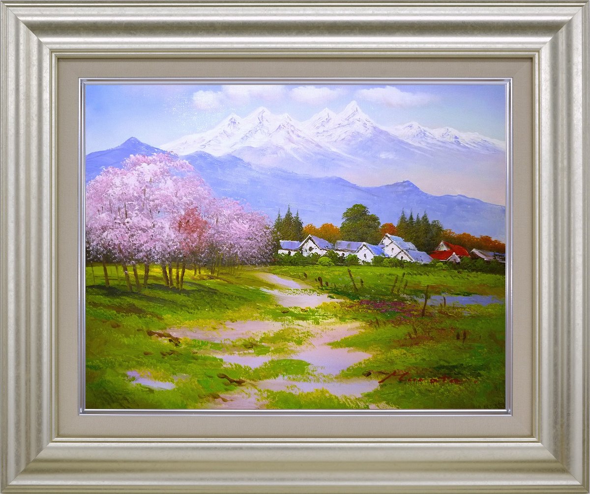 【スーパーSALE10%OFF】手描き油絵 室田 彰 立山 F6 画家本人手描き絵画/額入り 額装込 絵画 風景画 アート リビング 玄関 応接室 和室 インテ...