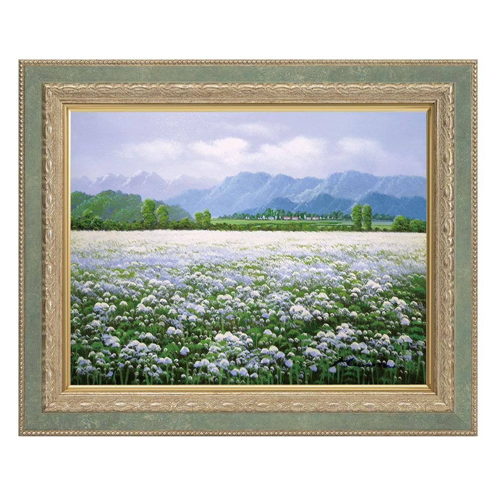 【スーパーSALE10%OFF】手描き油絵 室田 彰 長野戸隠高原 F6 画家本人手描き絵画/額入り 額装込 絵画 風景画 アート リビング 玄関 応接室 和室...