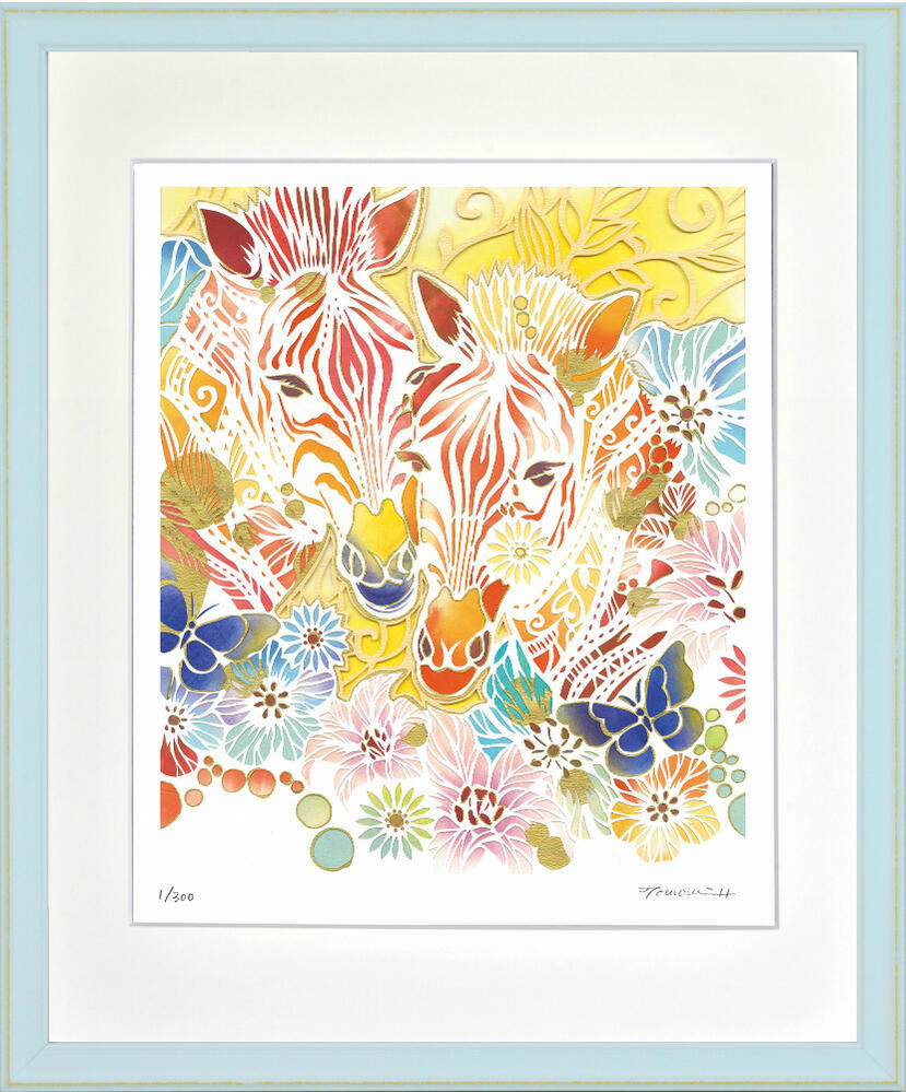 【スーパーSALE10%OFF】絵画 花とシマウマ 平石智美/額入り 絵画 アート リビング 玄関 トイレ インテリア かわいい 壁飾り 癒やし プレゼント ギ...