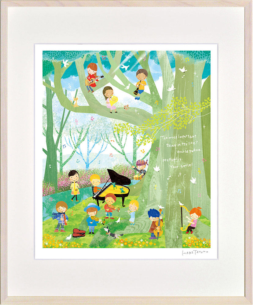 【スーパーSALE10%OFF】絵画 はり たつお 屋久杉と子どもたち平和への奏 インテリア 壁 に飾る絵 リビング 玄関 ギフト 子ども部屋 かわいい 元気に...