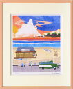 最大100%ポイントバック!限定抽選 絵画 夕暮れの浜辺(はりたつお)/インテリア 額入り 額装込 風景画 油絵 ポスター アート アートパネル リビング 玄関...