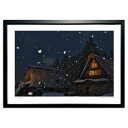 【抽選ポイント100%バック】版画 雪降る夜、灯る暮らしの温もり (ramble)インテリア 壁掛け 額入り 風景画 ポスター アート リビング 玄関に飾る 風...