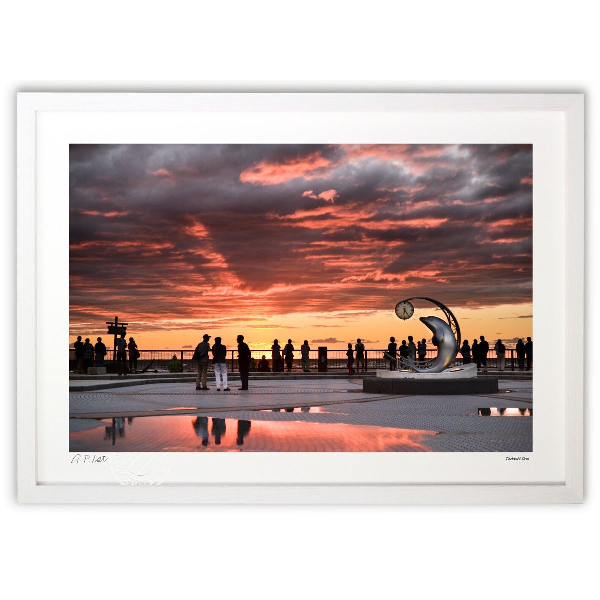 【スーパーSALE半額】版画 北海道稚内の夕日 (小野 忠)インテリア 壁掛け 額入り 風景画 ポスター アート リビング 玄関に飾る 風水 プレゼント モダン...