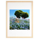 【スーパーSALE半額】版画 くまさんとネモフィラ (jun_ted)インテリア 壁掛け 額入り 風景画 ポスター アート リビング 玄関に飾る 風水 プレゼン...