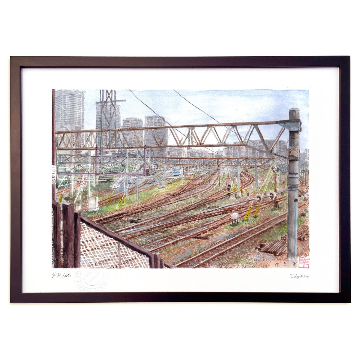 【スーパーSALE半額】版画 隅田川機関区 (ゆきお)インテリア 壁掛け 額入り 風景画 ポスター アート リビング 玄関に飾る 風水 プレゼント モダン アー...