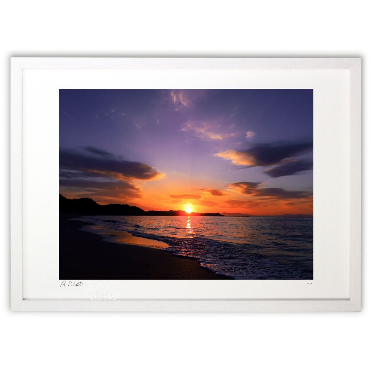 【スーパーSALE半額】版画 燃える水平線 (m_y8(Mami))インテリア 壁掛け 額入り 風景画 ポスター アート リビング 玄関に飾る 風水 プレゼント...