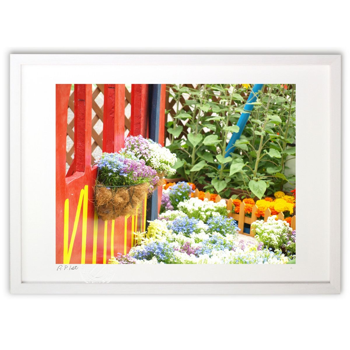 版画 彩り、かごの中のピンクと青 (凛 -Rin-)インテリア 壁掛け 額入り 風景画 ポスター アート リビン..