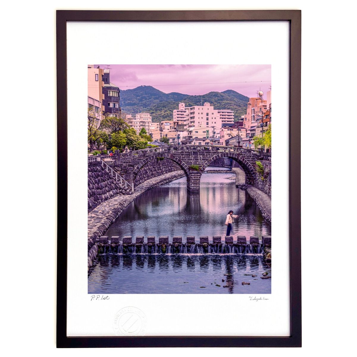 版画 眼鏡橋 長崎 (たけしゅう)インテリア 壁掛け 額入り 風景画 ポスター アート リビング 玄関に飾る 風水 プレゼント モダン アートフレーム