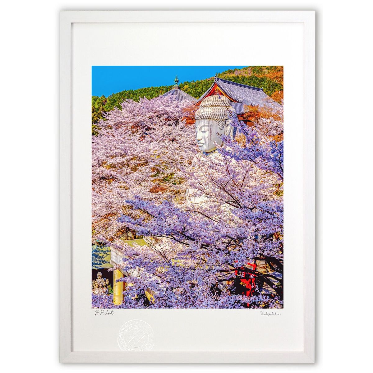 版画 桜大仏様 (たけしゅう)インテリア 壁掛け 額入り 風景画 ポスター アート リビング 玄関に飾る 風水 プレゼント モダン アートフレーム