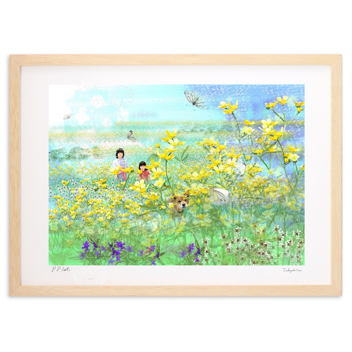 版画 キンポウゲ (白川哲治)インテリア 壁掛け 額入り 風景画 ポスター アート リビング 玄関に飾る 風水 プレゼント モダン アートフレーム