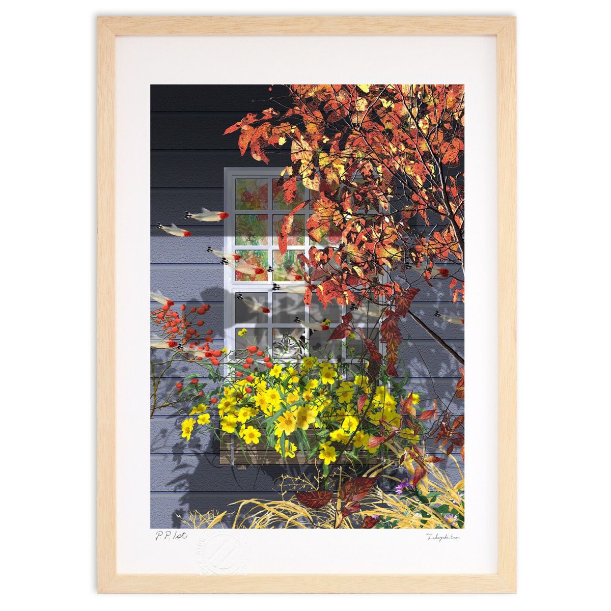 版画 11月の窓辺 (白川哲治)インテリア 壁掛け 額入り 風景画 ポスター アート リビング 玄関に飾る 風水 プレゼント モダン アートフレーム