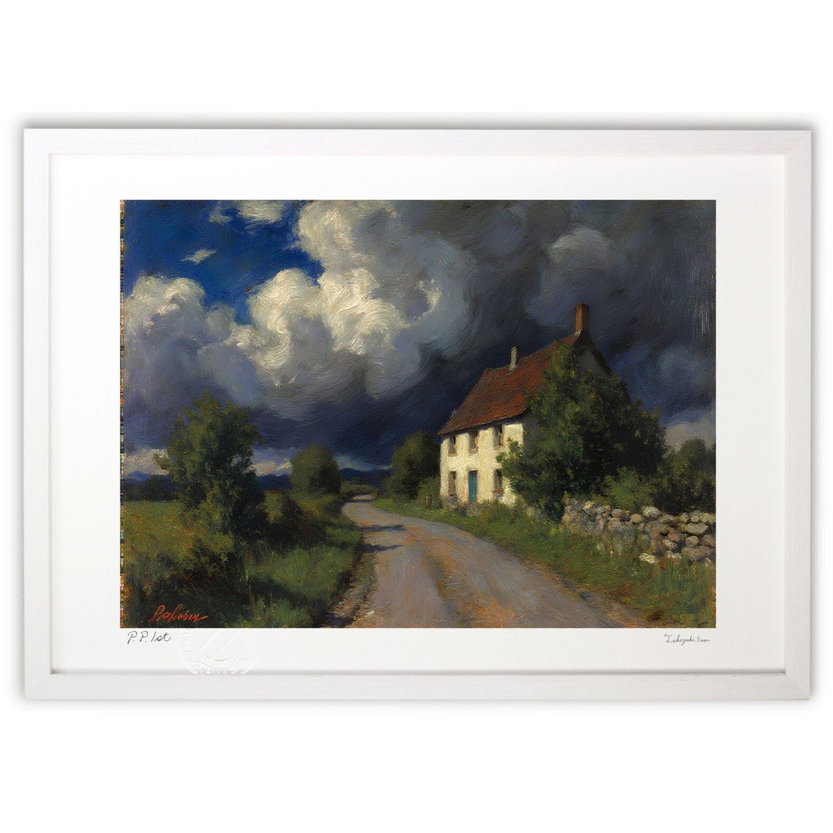 【スーパーSALE半額】版画 嵐の予感 (feather)インテリア 壁掛け 額入り 風景画 ポスター アート リビング 玄関に飾る 風水 プレゼント モダン アートフレーム