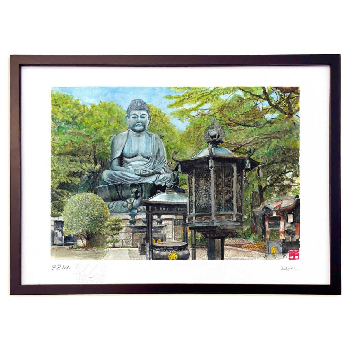 【スーパーSALE半額】版画 東京大仏 (ゆきお)インテリア 壁掛け 額入り 風景画 ポスター アート リビング 玄関に飾る 風水 プレゼント モダン アートフ...