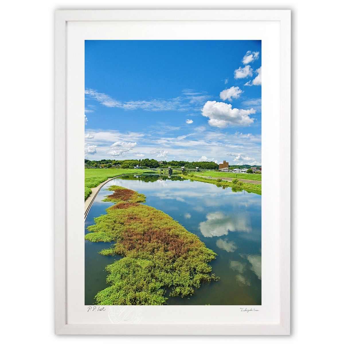 【スーパーSALE半額】版画 昼下がりの菊池川 (mitan)インテリア 壁掛け 額入り 風景画 ポスター アート リビング 玄関に飾る 風水 プレゼント モダ...