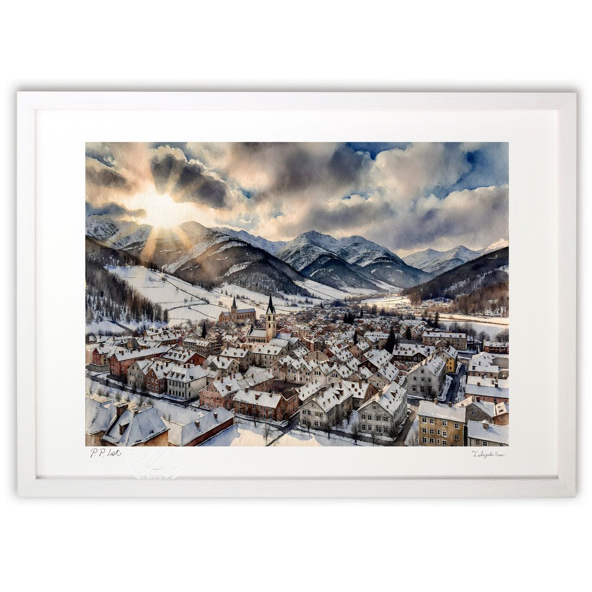 版画 冬の朝 (feather)インテリア 壁掛け 額入り 風景画 ポスター アート リビング 玄関に飾る 風水 プレゼント モダン アートフレーム