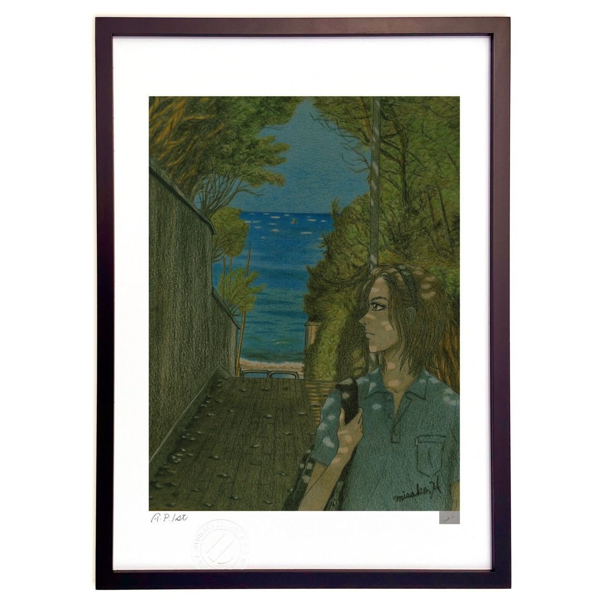 版画 葉山にて (misako.H)インテリア 壁掛け 額入り 風景画 ポスター アート リビング 玄関に飾る 風水 プレゼント モダン アートフレーム