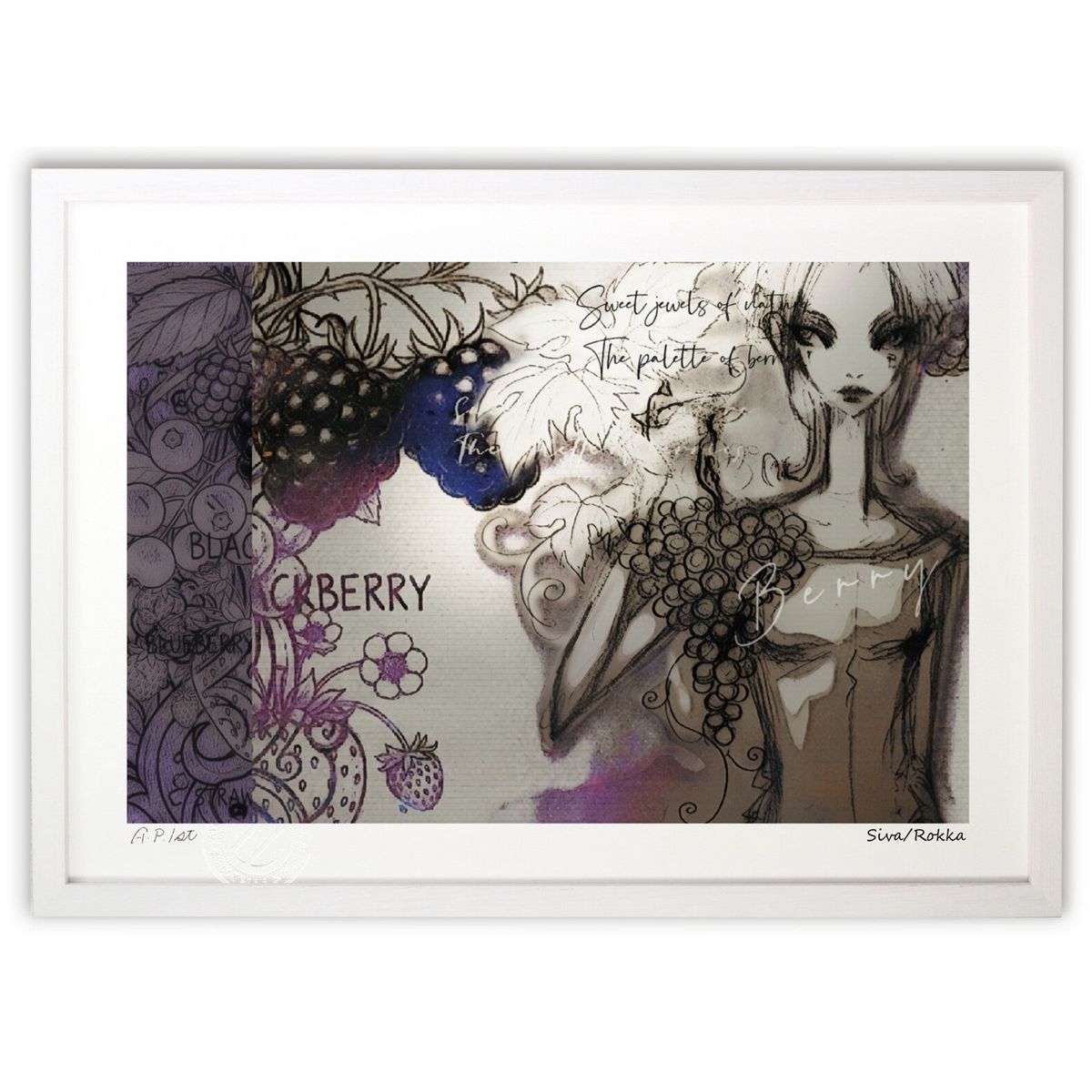 【スーパーSALE半額】版画 berry (Siva/Rokka)インテリア 壁掛け 額入り 風景画 ポスター アート リビング 玄関に飾る 風水 プレゼント ...