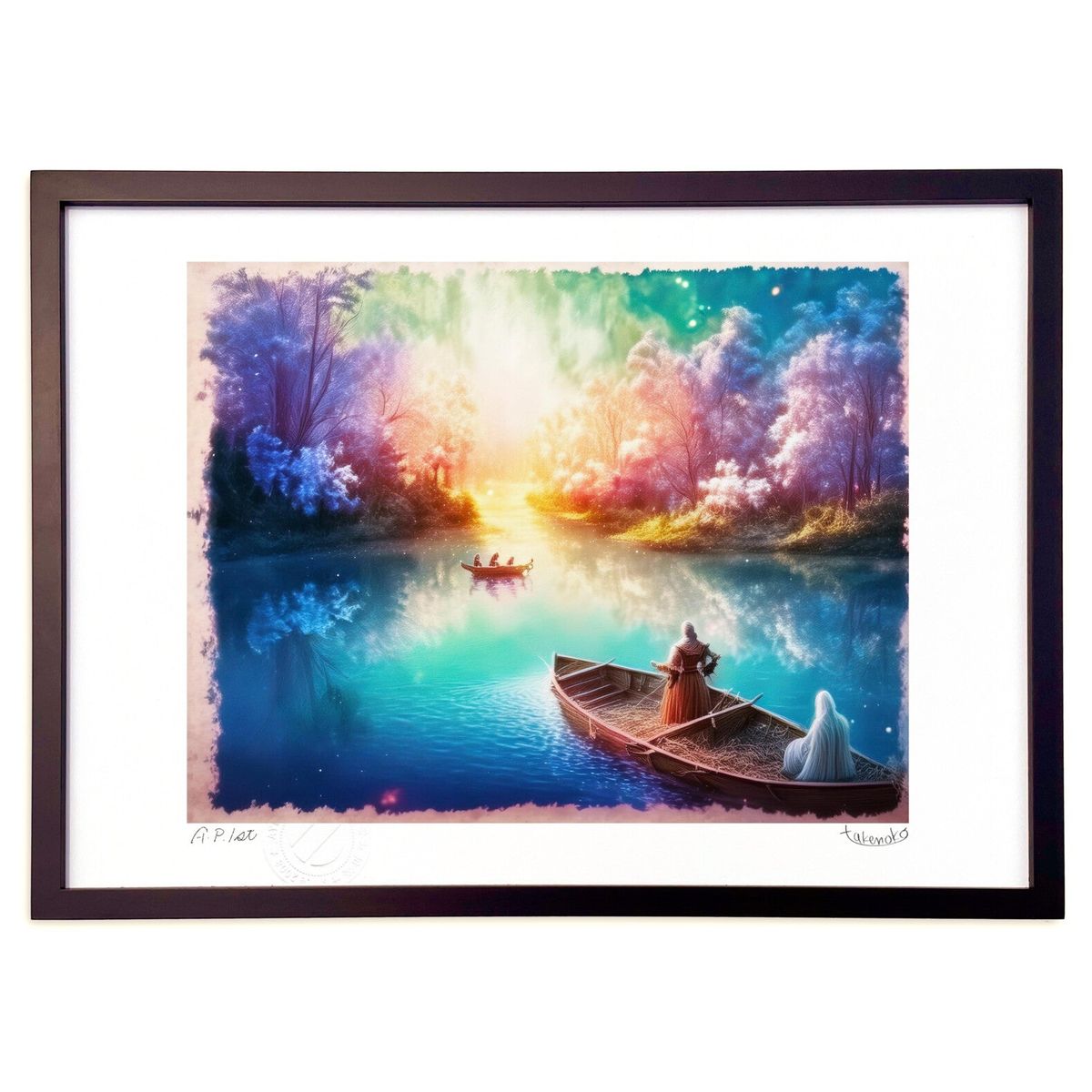 【スーパーSALE半額】版画 森の湖畔 (たけのこ)インテリア 壁掛け 額入り 風景画 ポスター アート リビング 玄関に飾る 風水 プレゼント モダン アート...