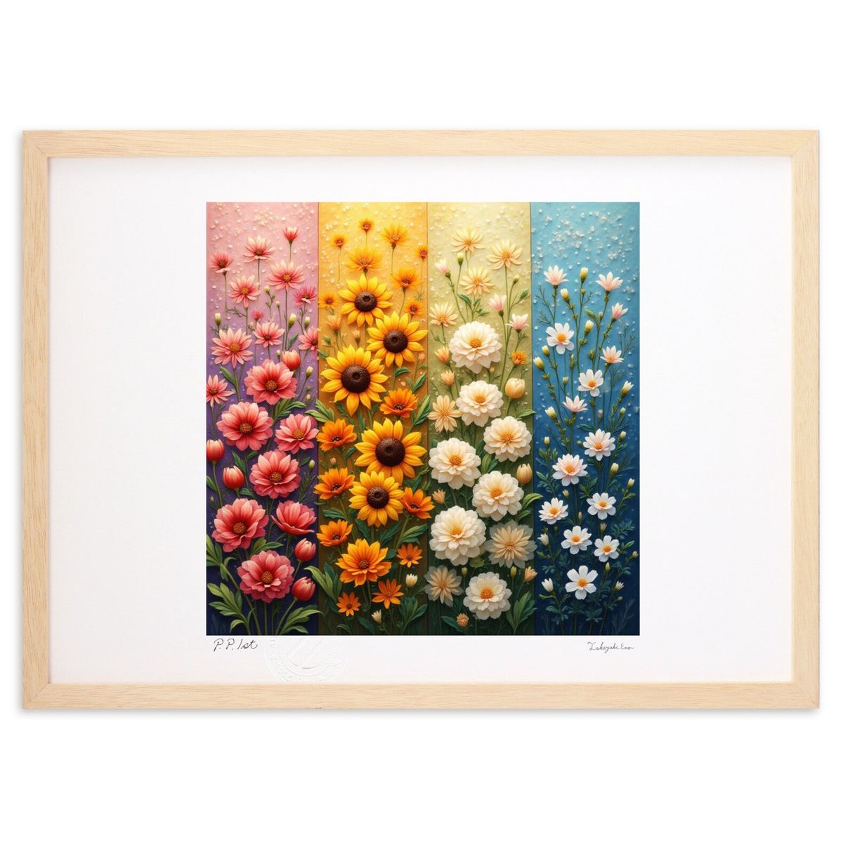 【スーパーSALE半額】版画 四季折々の花々 (isa)インテリア 壁掛け 額入り 風景画 ポスター アート リビング 玄関に飾る 風水 プレゼント モダン ア...