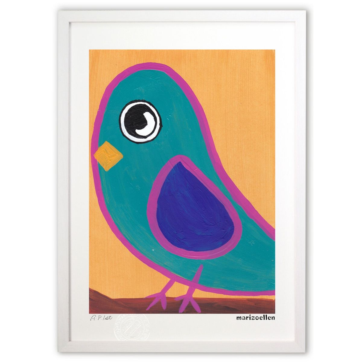 【スーパーSALE半額】版画 幸運の青いコトリさん (marizoellen)