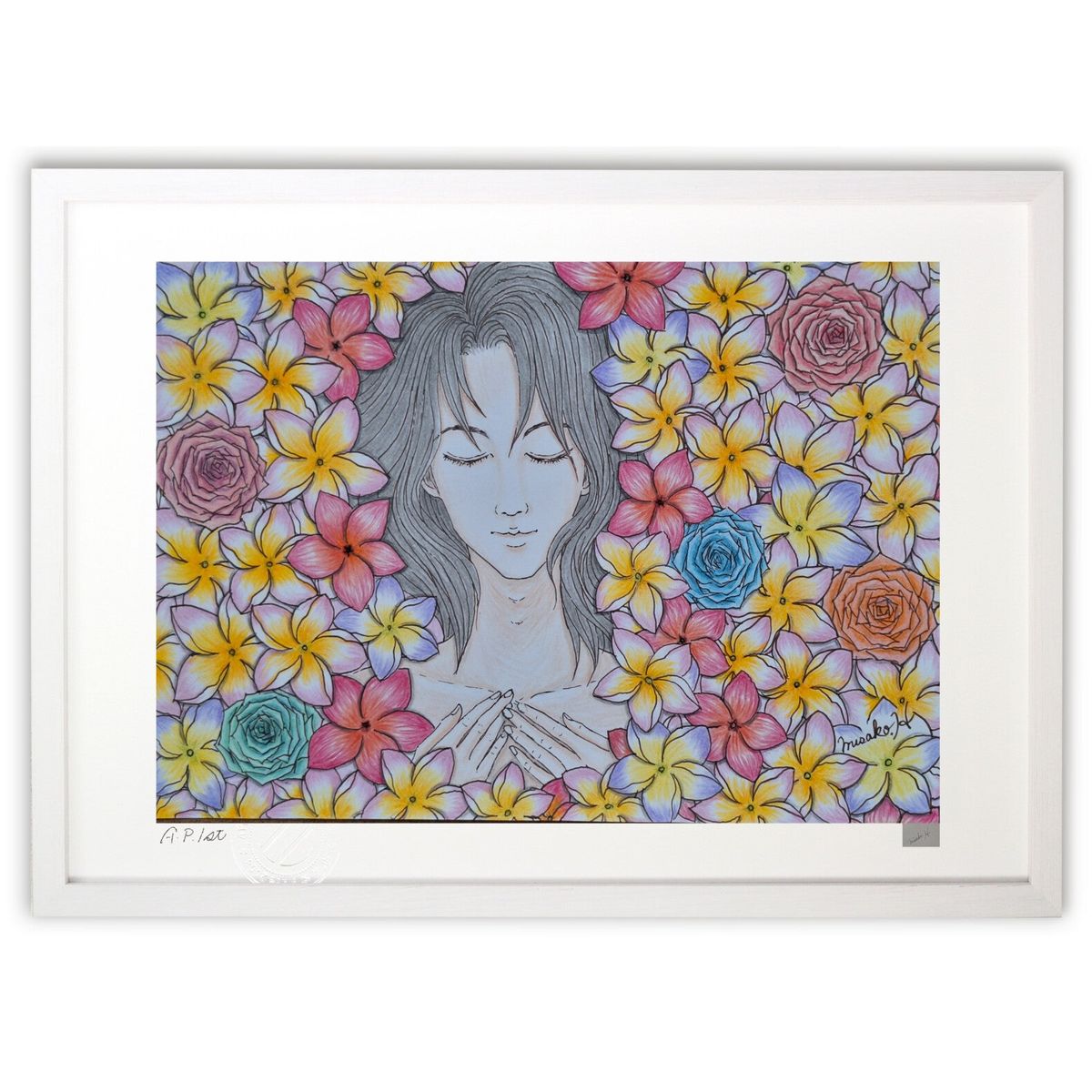【スーパーSALE半額】版画 プルメリア (misako.H)インテリア 壁掛け 額入り 風景画 ポスター アート リビング 玄関に飾る 風水 プレゼント モダ...