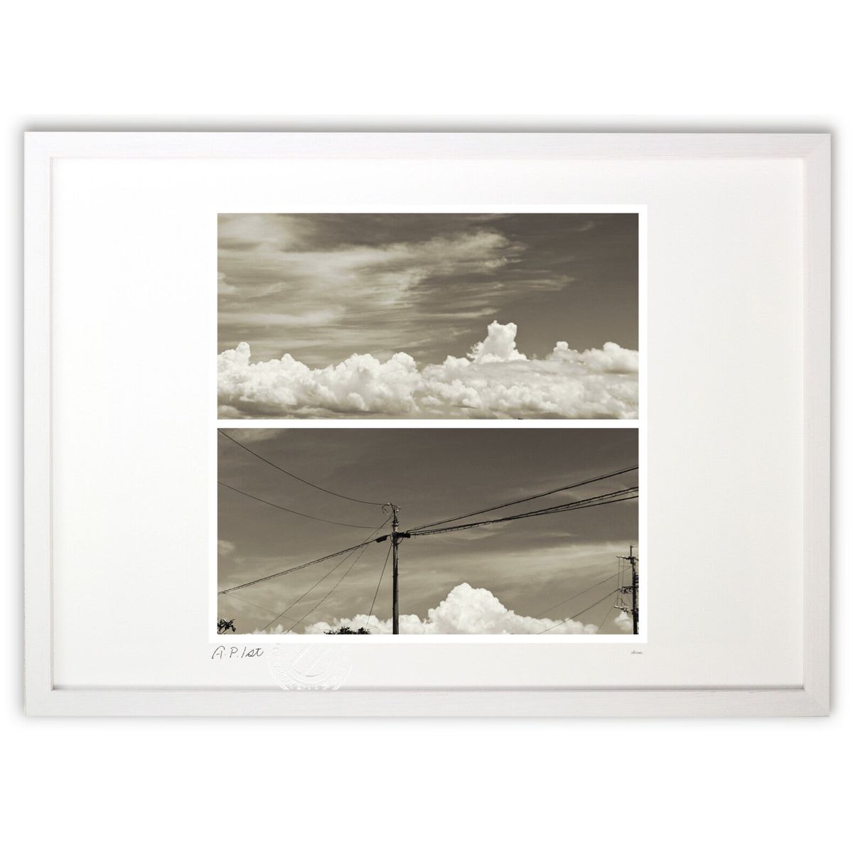 【スーパーSALE半額】版画 暑空3-monokuro (okiron)インテリア 壁掛け 額入り 風景画 ポスター アート リビング 玄関に飾る 風水 プレゼ...