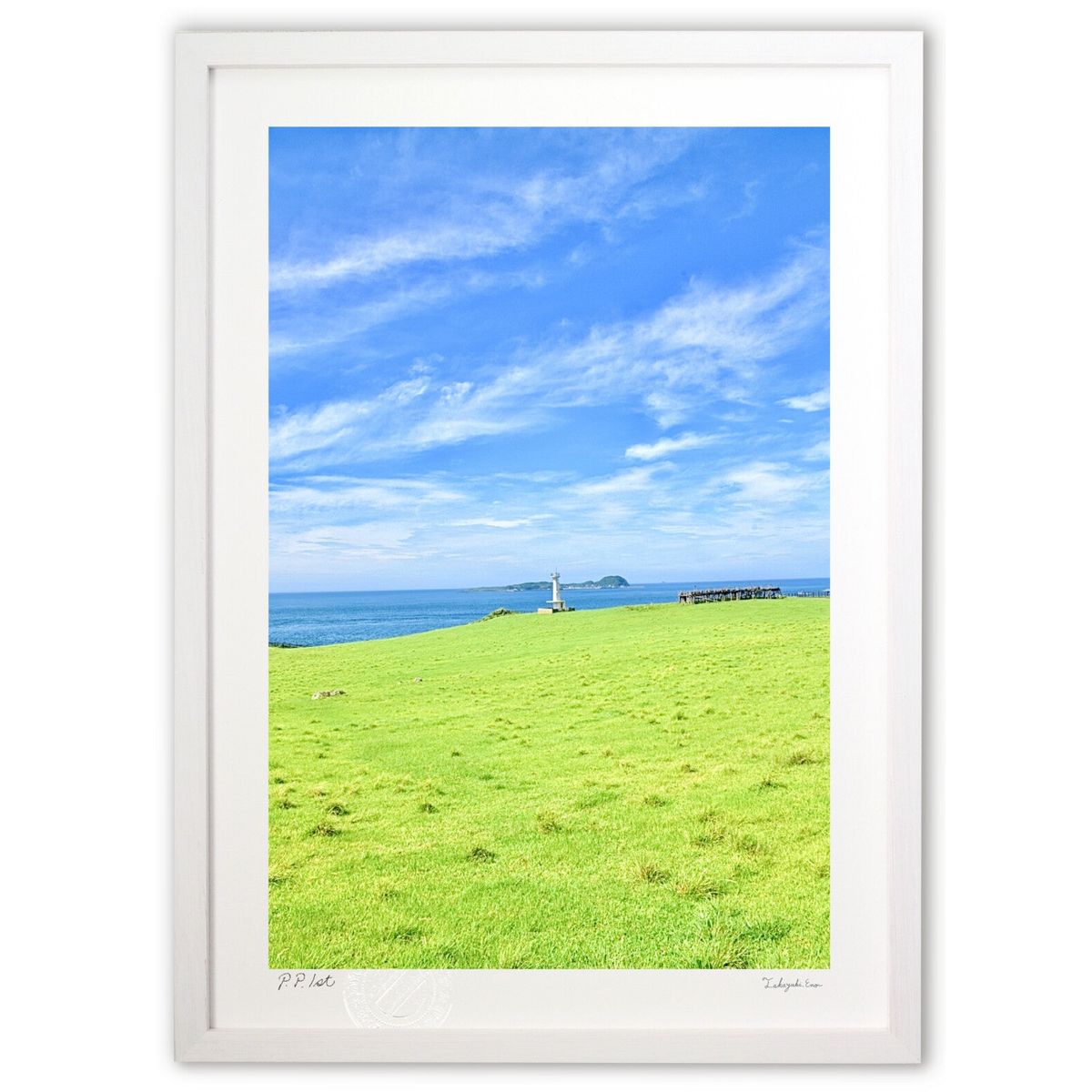 【スーパーSALE半額】版画 海辺の草原と灯台 (mitan)インテリア 壁掛け 額入り 風景画 ポスター アート リビング 玄関に飾る 風水 プレゼント モダ...