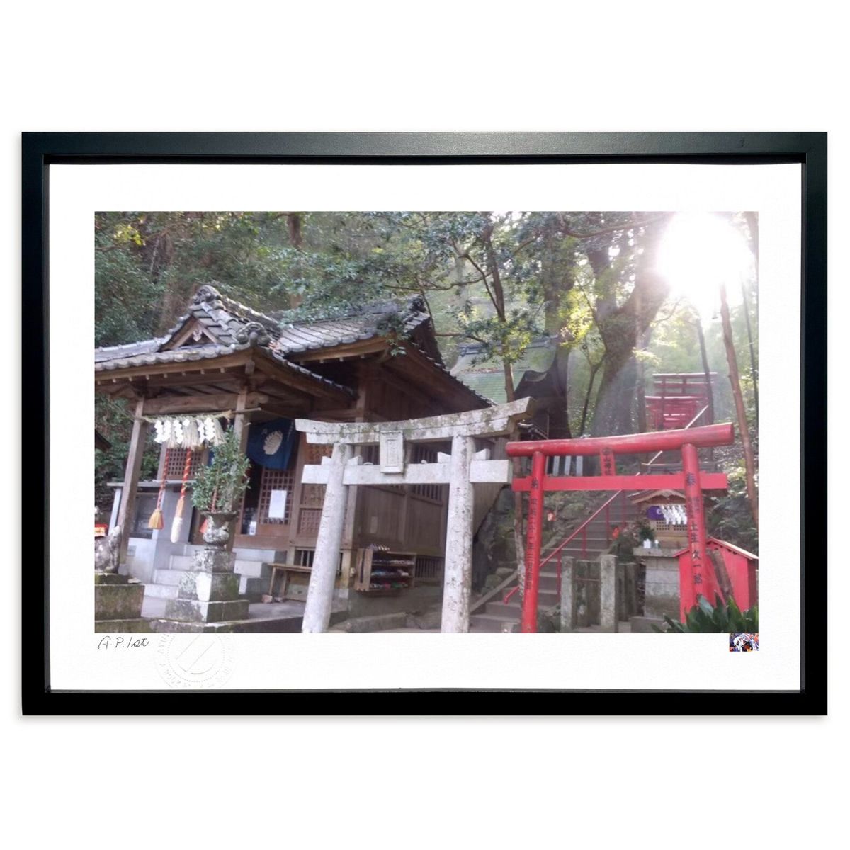 【スーパーSALE半額】版画 降臨 (藍連理)インテリア 壁掛け 額入り 風景画 ポスター アート リビング 玄関に飾る 風水 プレゼント モダン アートフレー...