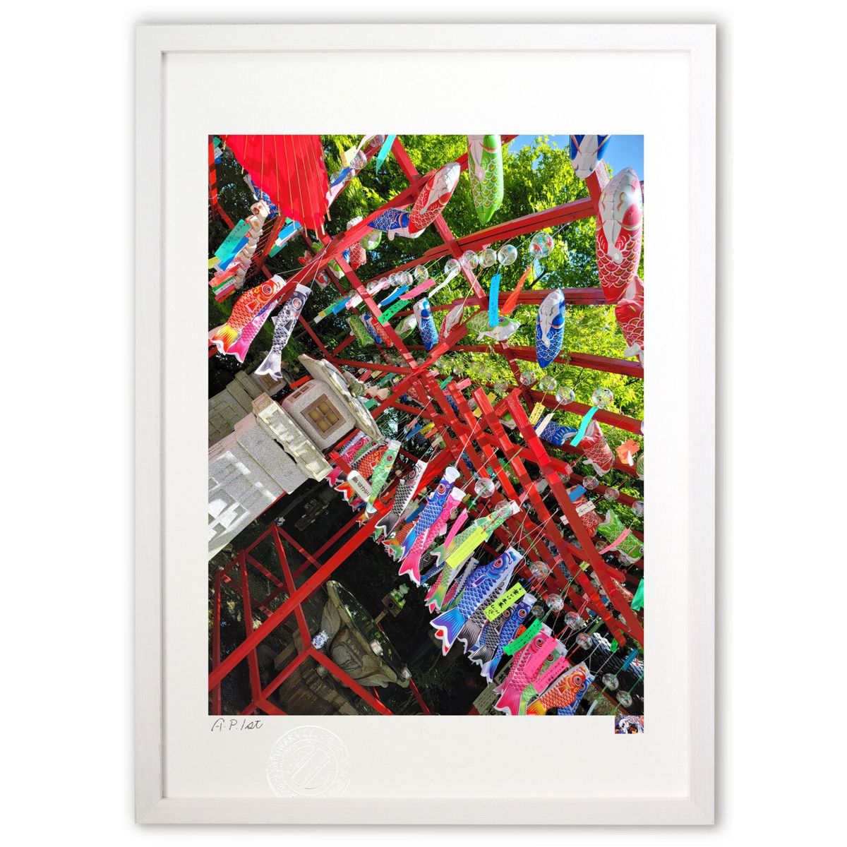 【スーパーSALE半額】版画 圧倒的鯉のぼり (藍連理)インテリア 壁掛け 額入り 風景画 ポスター アート リビング 玄関に飾る 風水 プレゼント モダン ア...