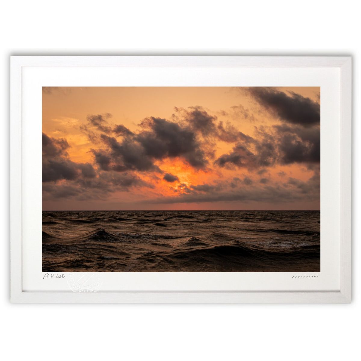 【スーパーSALE半額】版画 十三湖の夕焼けオレンジワールド (bluewoods07)