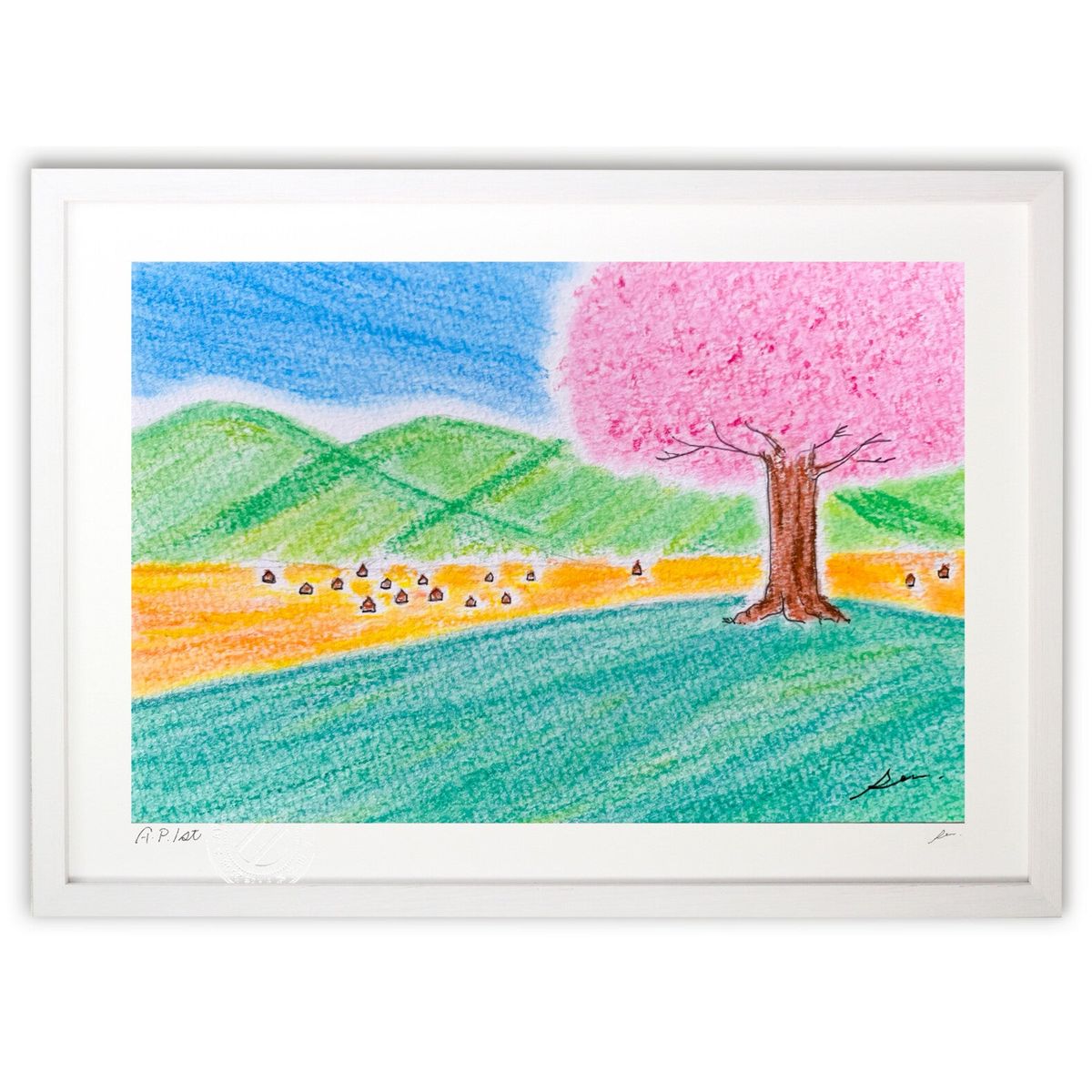 【スーパーSALE半額】版画 Pen 絵画『高台から望む安曇野』 (Pen.)