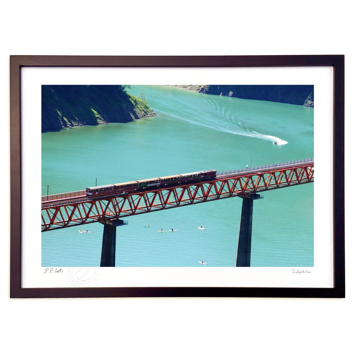 版画 湖上を渡る列車 (yumeno)インテリア 壁掛け 額入り 風景画 ポスター アート リビング 玄関に飾る ..