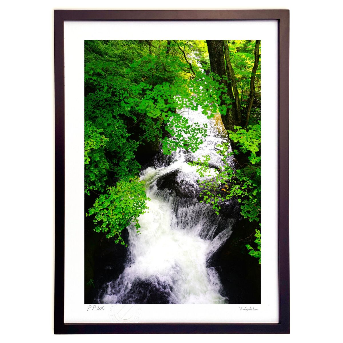 【スーパーSALE半額】版画 緑の清流 (yumeno)インテリア 壁掛け 額入り 風景画 ポスター アート リビング 玄関に飾る 風水 プレゼント モダン ア...