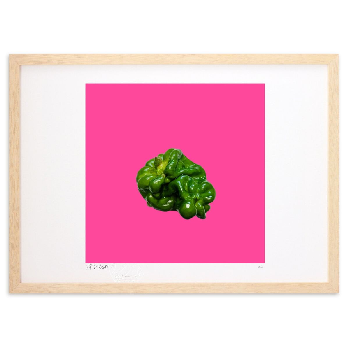 【スーパーSALE半額】版画 ムキムキピーマン🫑 (okiron)インテリア 壁掛け 額入り 風景画 ポスター アート リビング 玄関に飾る 風...