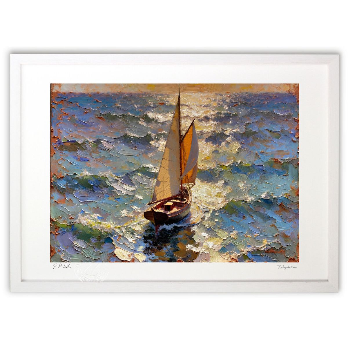 版画 南の海を航行するヨット (feather)インテリア 壁掛け 額入り 風景画 ポスター アート リビング 玄..