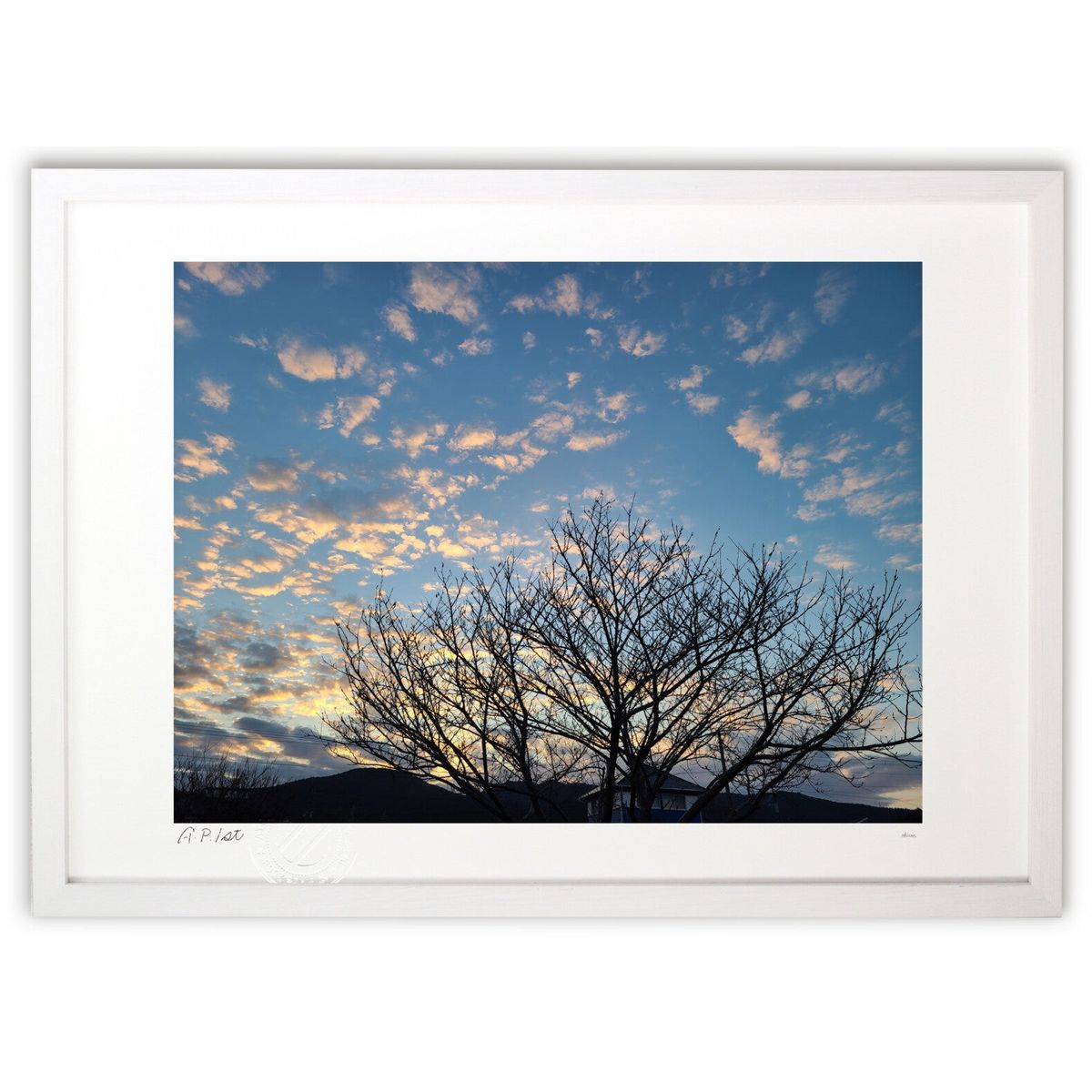 【スーパーSALE半額】版画 夕暮れの木立ち。 (okiron)インテリア 壁掛け 額入り 風景画 ポスター アート リビング 玄関に飾る 風水 プレゼント モ...