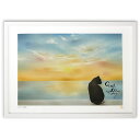 【スーパーSALE半額】版画 pastelart 海と夕日と猫 (中村仁音)