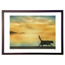 【スーパーSALE半額】版画 pastel art 海と夕日と猫 (中村仁音)