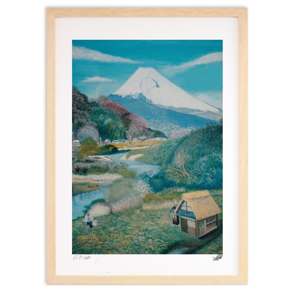 【スーパーSALE半額】版画 富士山と古民家 (todo_0221)インテリア 壁掛け 額入り 風景画 ポスター アート リビング 玄関に飾る 風水 プレゼント...