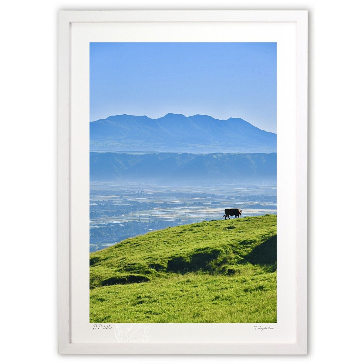 【スーパーSALE半額】版画 阿蘇からくじゅう連山を眺む (mitan)インテリア 壁掛け 額入り 風景画 ポスター アート リビング 玄関に飾る 風水 プレゼ...