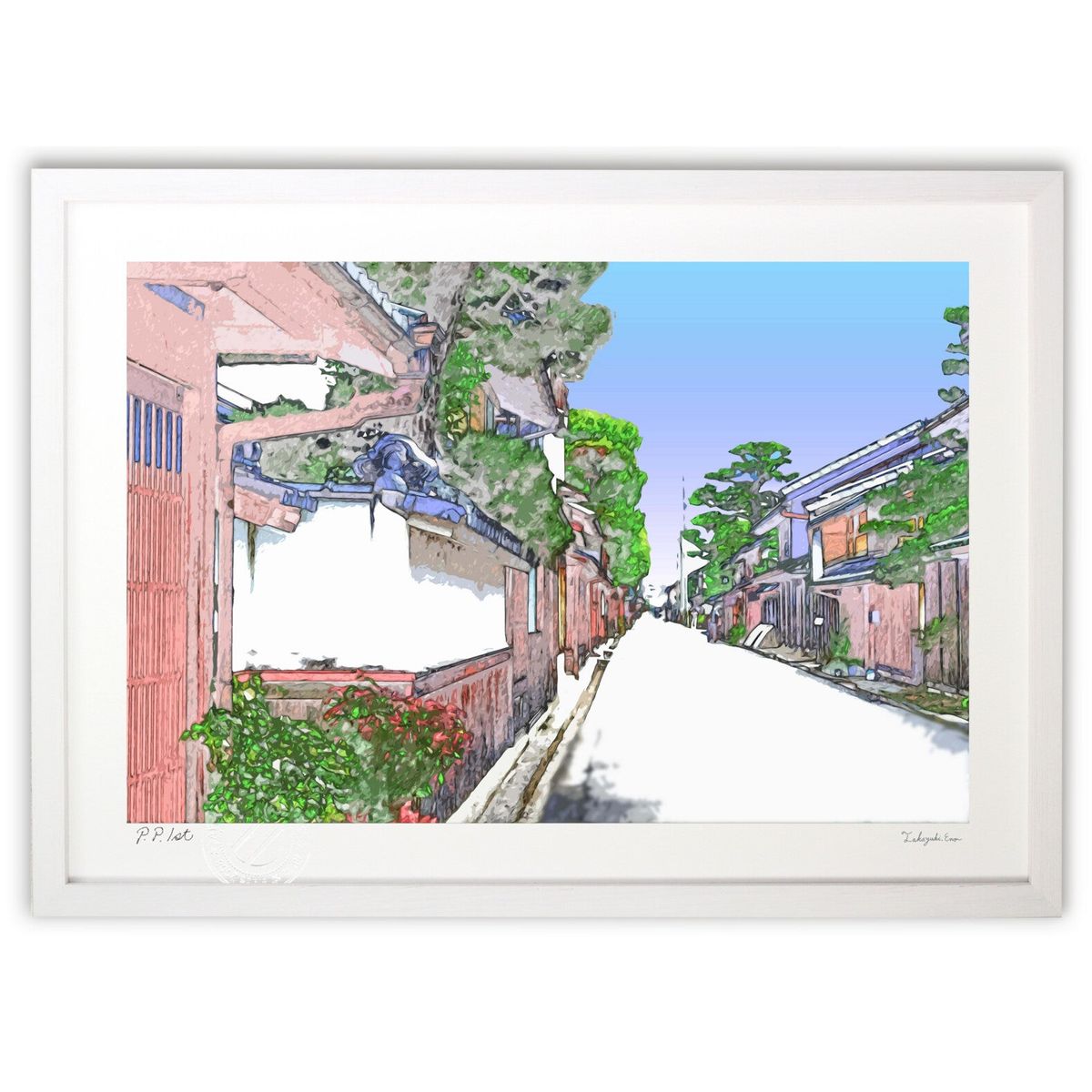 【スーパーSALE半額】版画 近江八幡の街並み (安部 訓愛)インテリア 壁掛け 額入り 風景画 ポスター アート リビング 玄関に飾る 風水 プレゼント モダ...