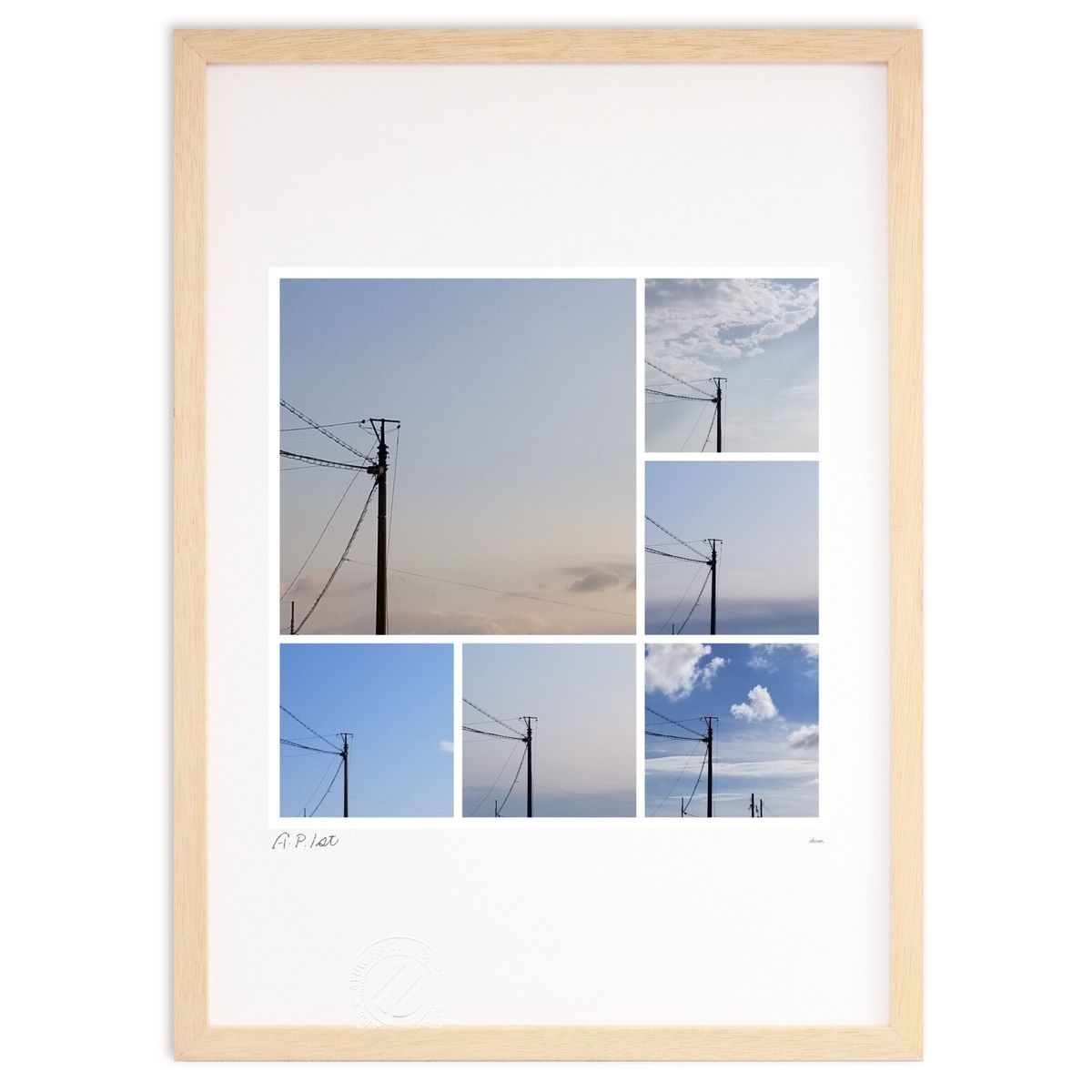 【スーパーSALE半額】版画 電柱と空たち (okiron)インテリア 壁掛け 額入り 風景画 ポスター アート リビング 玄関に飾る 風水 プレゼント モダン...