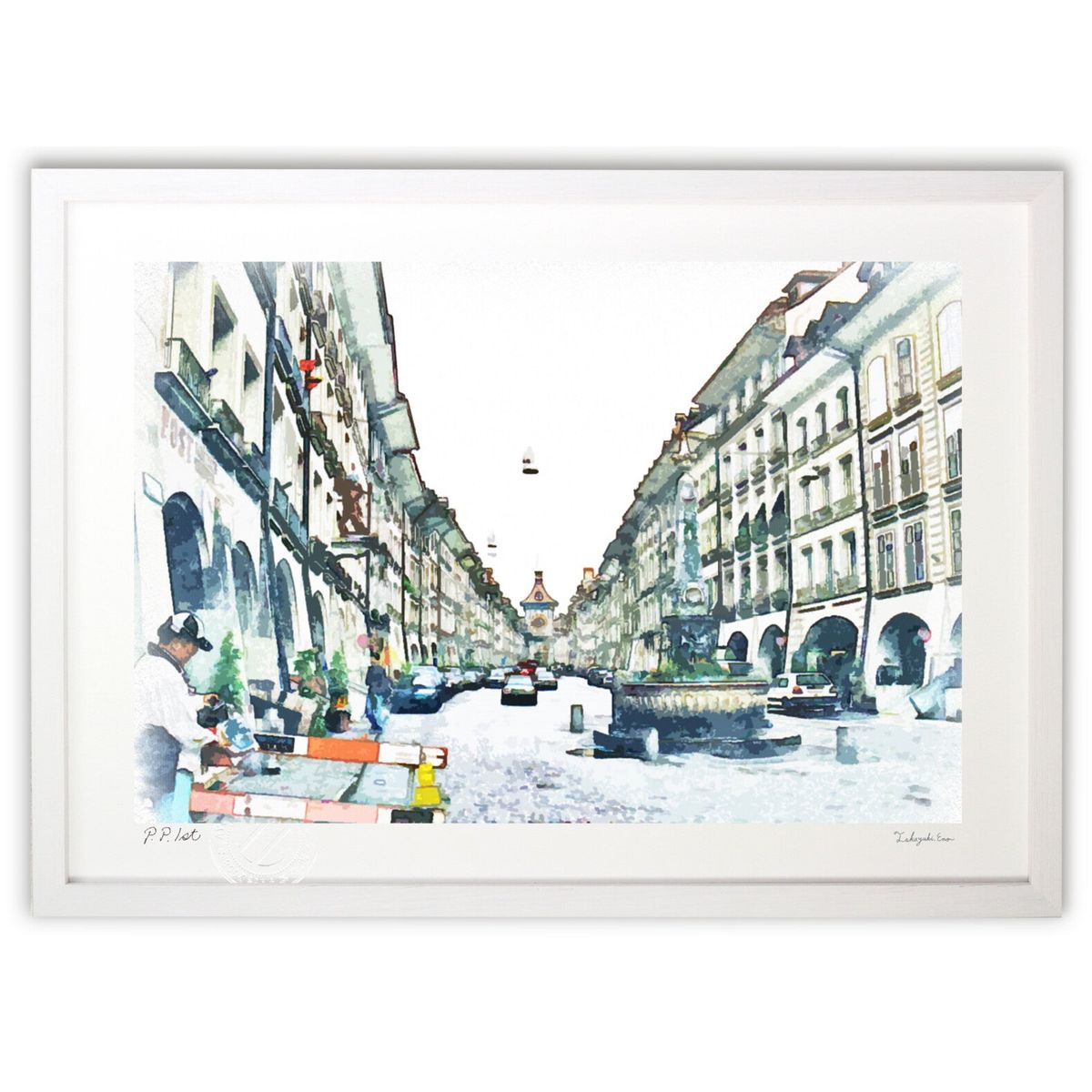 版画 ベルンの街の風景 (安部 訓愛)インテリア 壁掛け 額入り 風景画 ポスター アート リビング 玄関に飾る 風水 プレゼント モダン アートフレーム