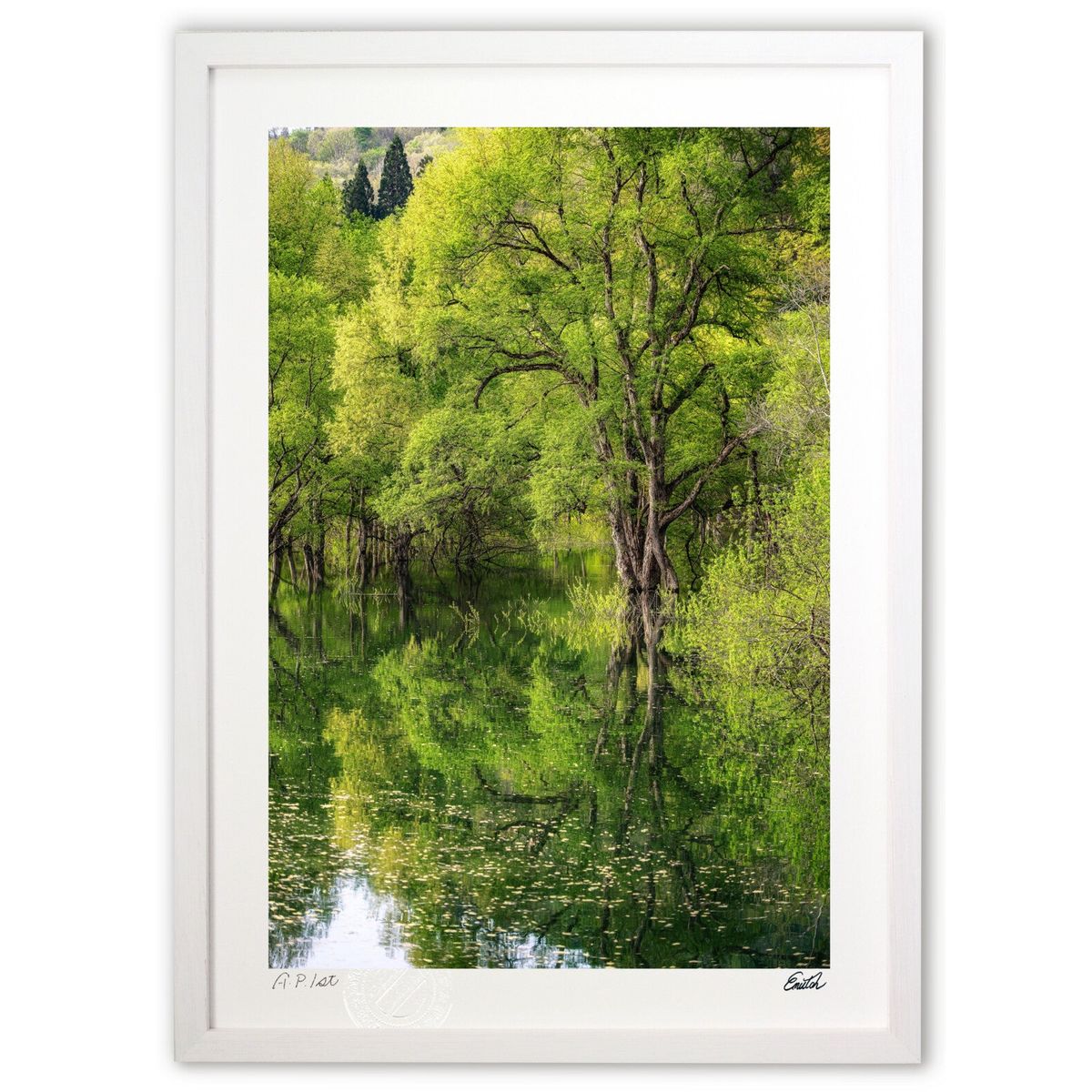 【スーパーSALE半額】版画 緑の水鏡 (eishowmutoh)インテリア 壁掛け 額入り 風景画 ポスター アート リビング 玄関に飾る 風水 プレゼント ...