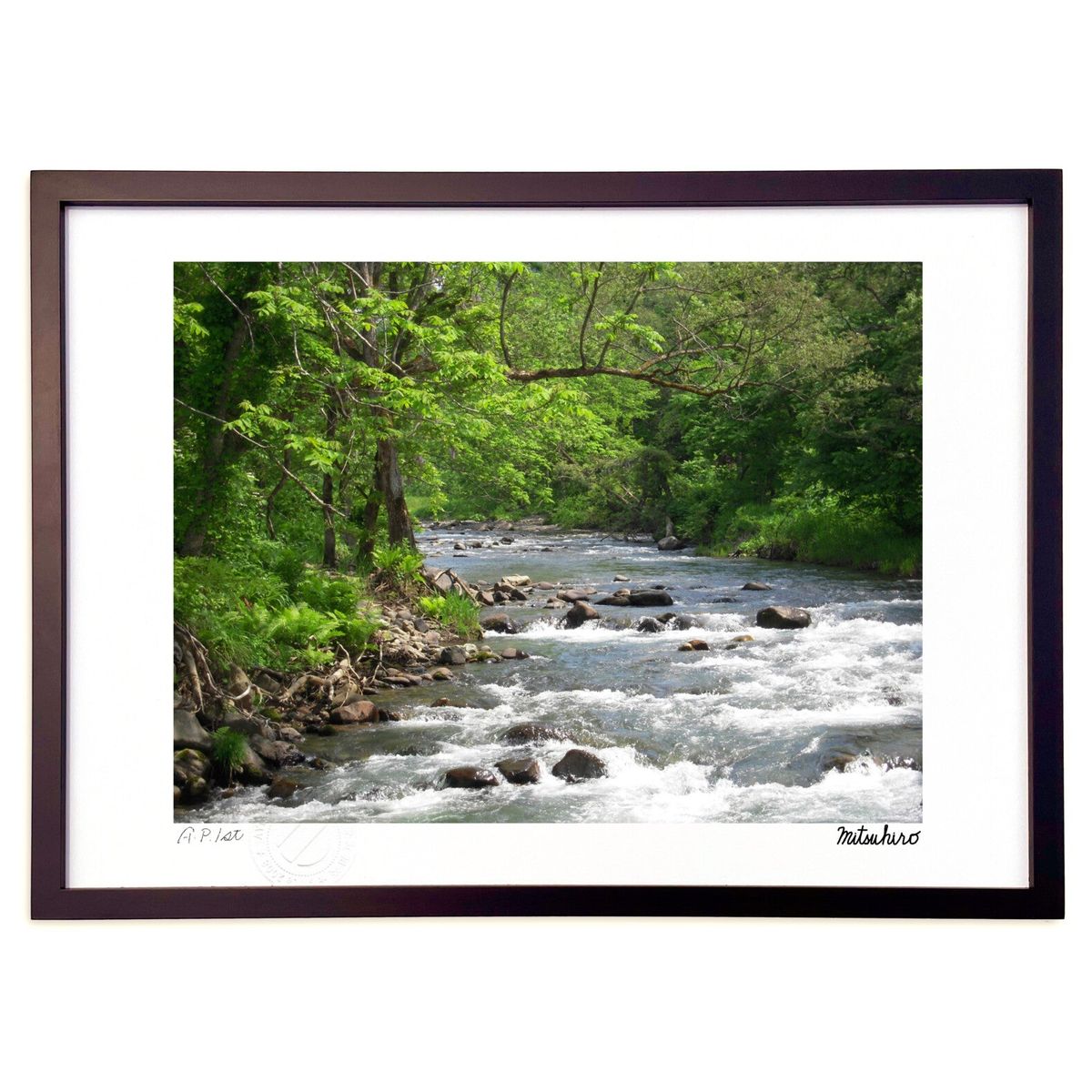 版画 渓流の瀬音 (Mitsuhiro)インテリア 壁掛け 額入り 風景画 ポスター アート リビング 玄関に飾る 風水 プレゼント モダン アートフレーム